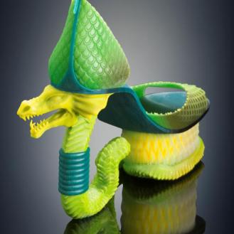 Michaella Janse van Vuuren designed Classic Serpent shoes – 3D printed in a single build; combining rigid and rubber-like materials with vibrant color on the Objet500 Connex3 3D Printer